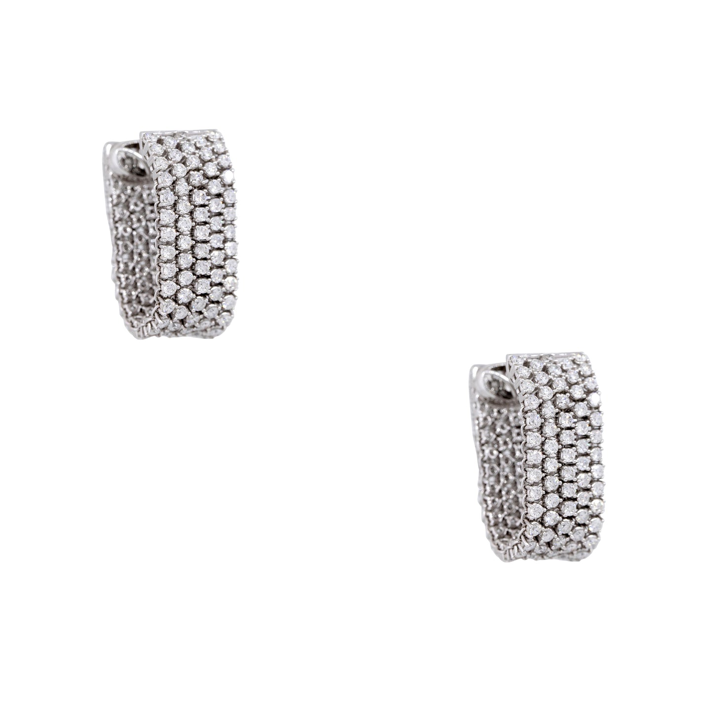 18k White Gold 5.51ctw Diamond 5-Row Drop Earrings