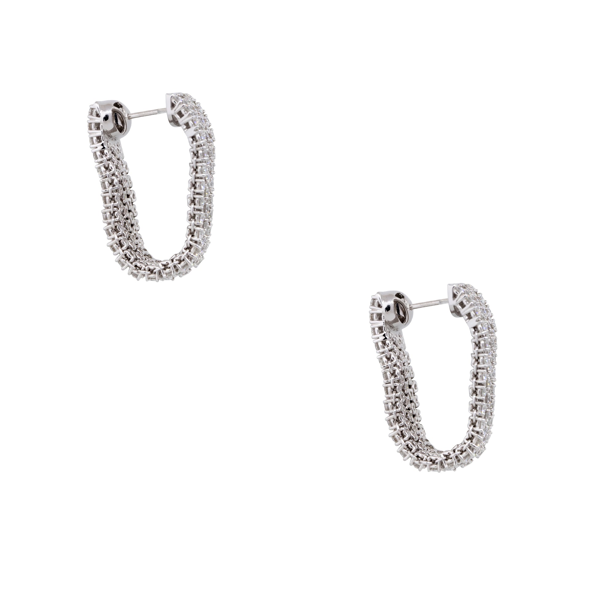 18k White Gold 5.51ctw Diamond 5-Row Drop Earrings