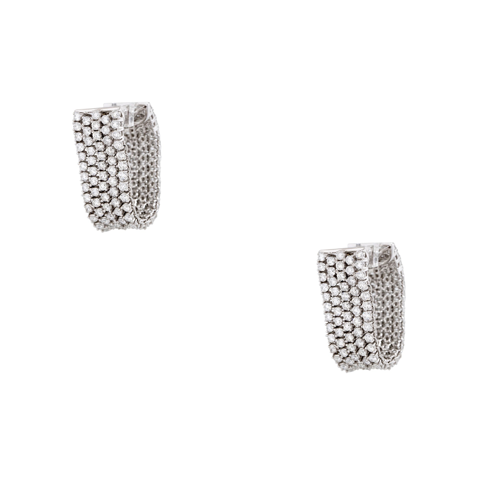 18k White Gold 5.51ctw Diamond 5-Row Drop Earrings