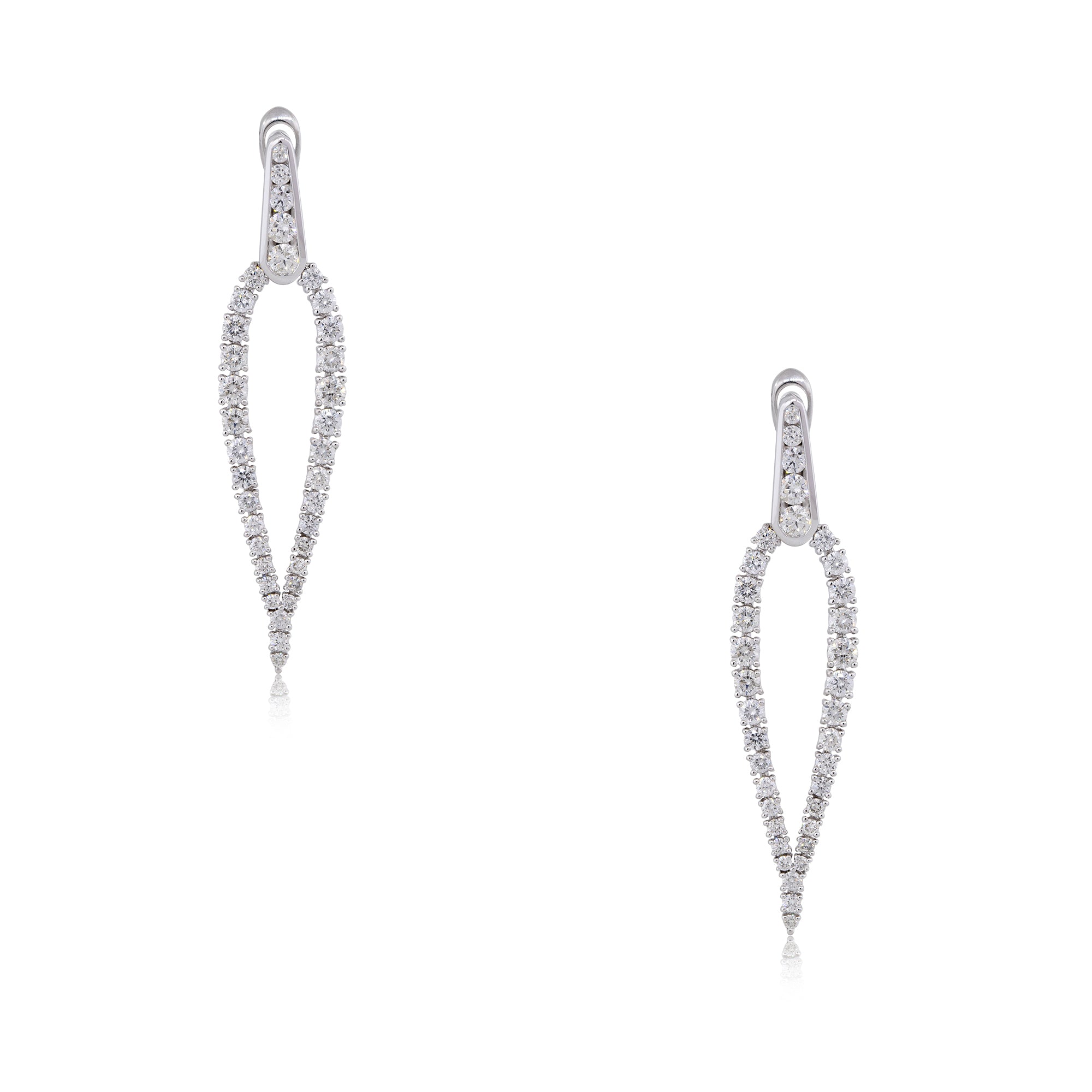 18k White Gold 3.19ctw Diamond "V" Drop Earrings