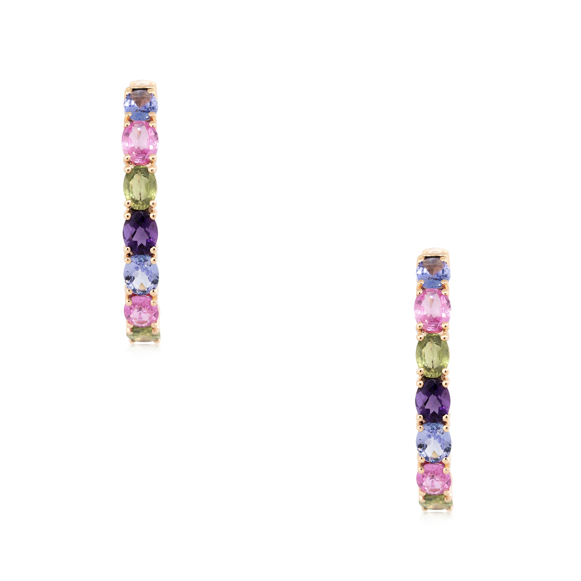 18k Rose Gold 5.38ctw Multi-Colored Gemstone Hoop Earrings