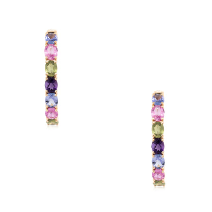 18k Rose Gold 5.38ctw Multi-Colored Gemstone Hoop Earrings