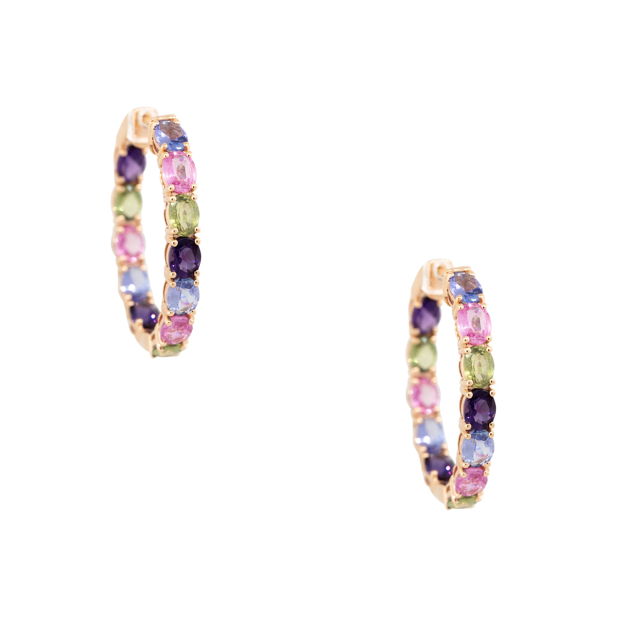 18k Rose Gold 5.38ctw Multi-Colored Gemstone Hoop Earrings
