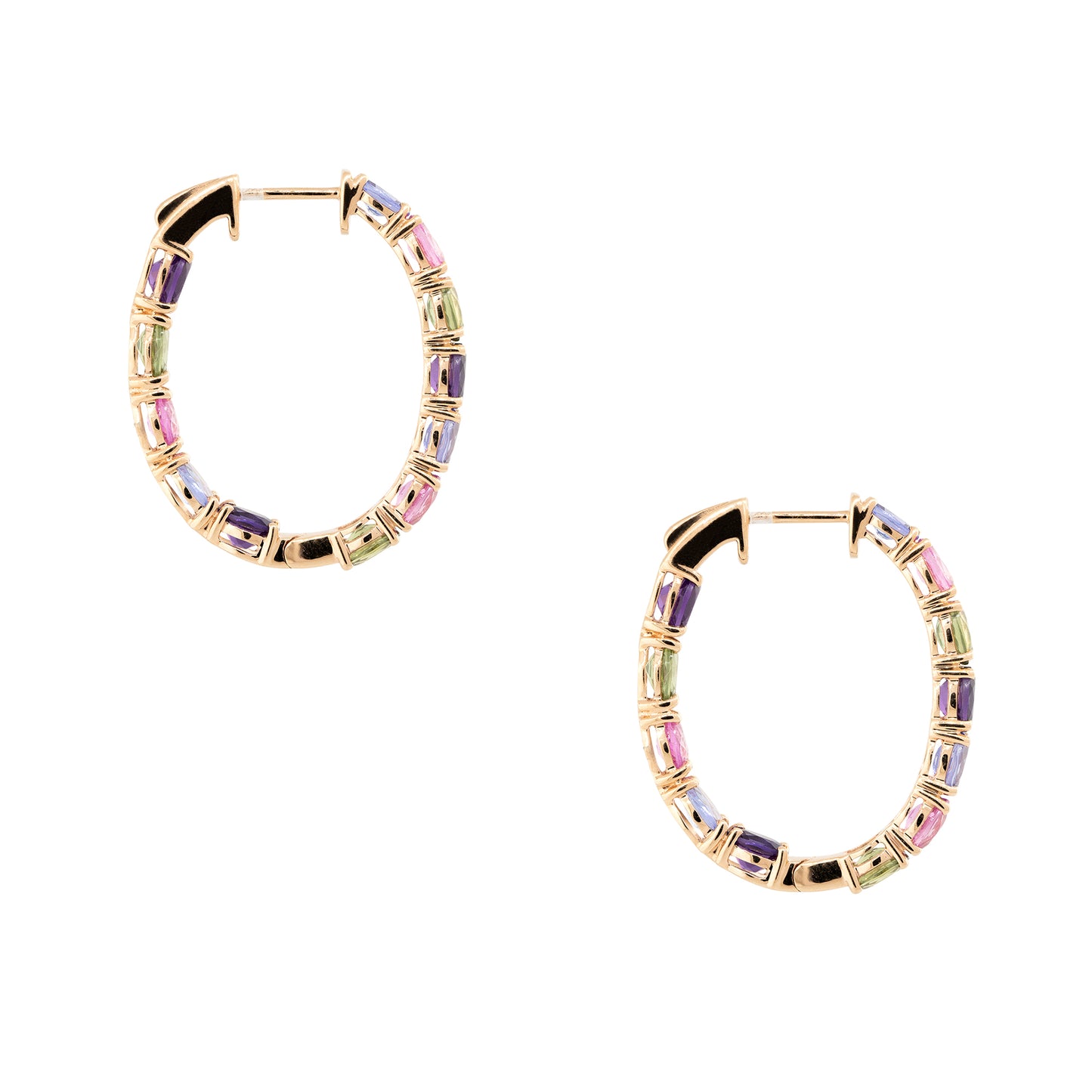 18k Rose Gold 5.38ctw Multi-Colored Gemstone Hoop Earrings