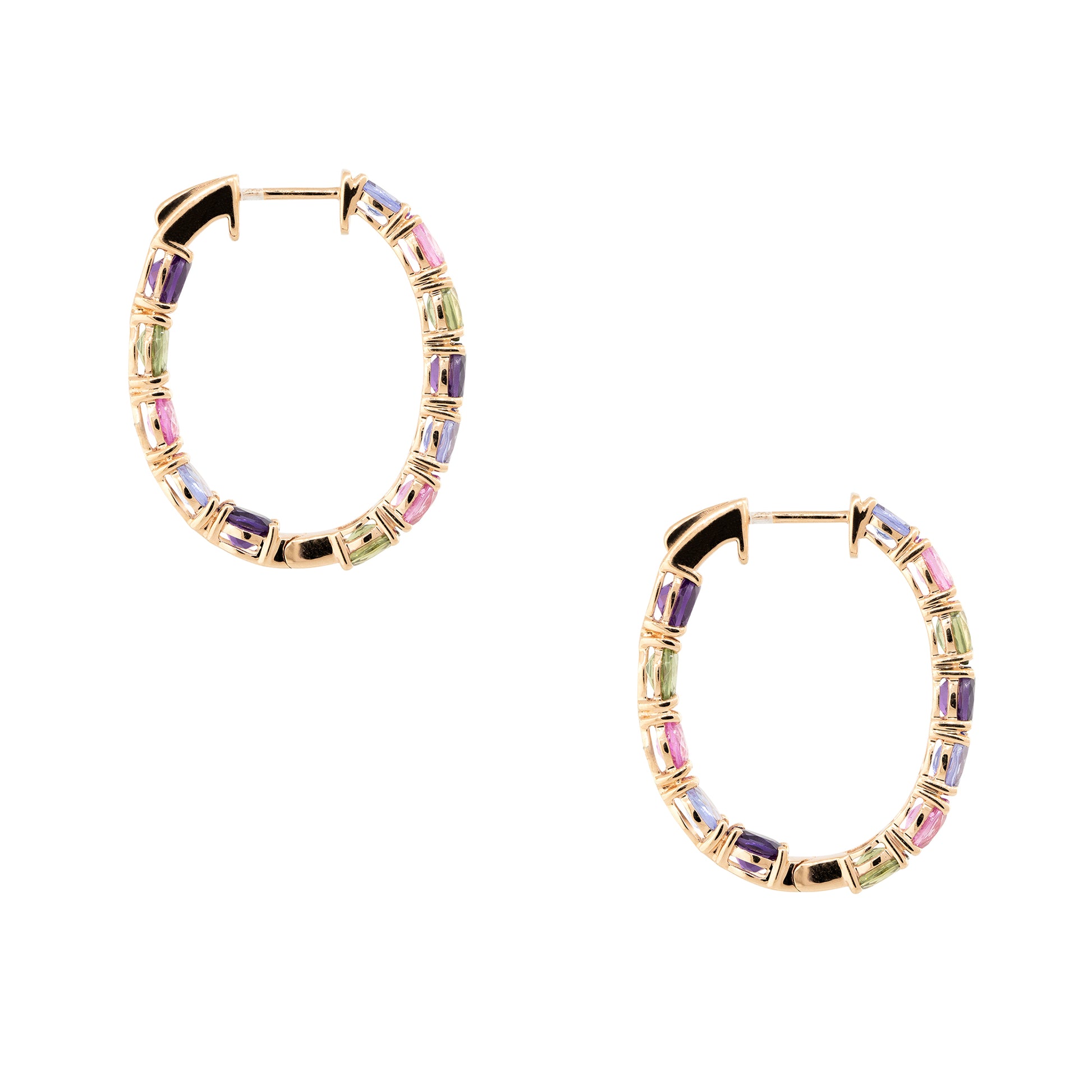 18k Rose Gold 5.38ctw Multi-Colored Gemstone Hoop Earrings