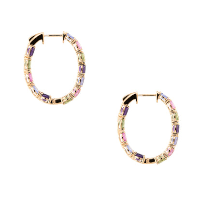 18k Rose Gold 5.38ctw Multi-Colored Gemstone Hoop Earrings