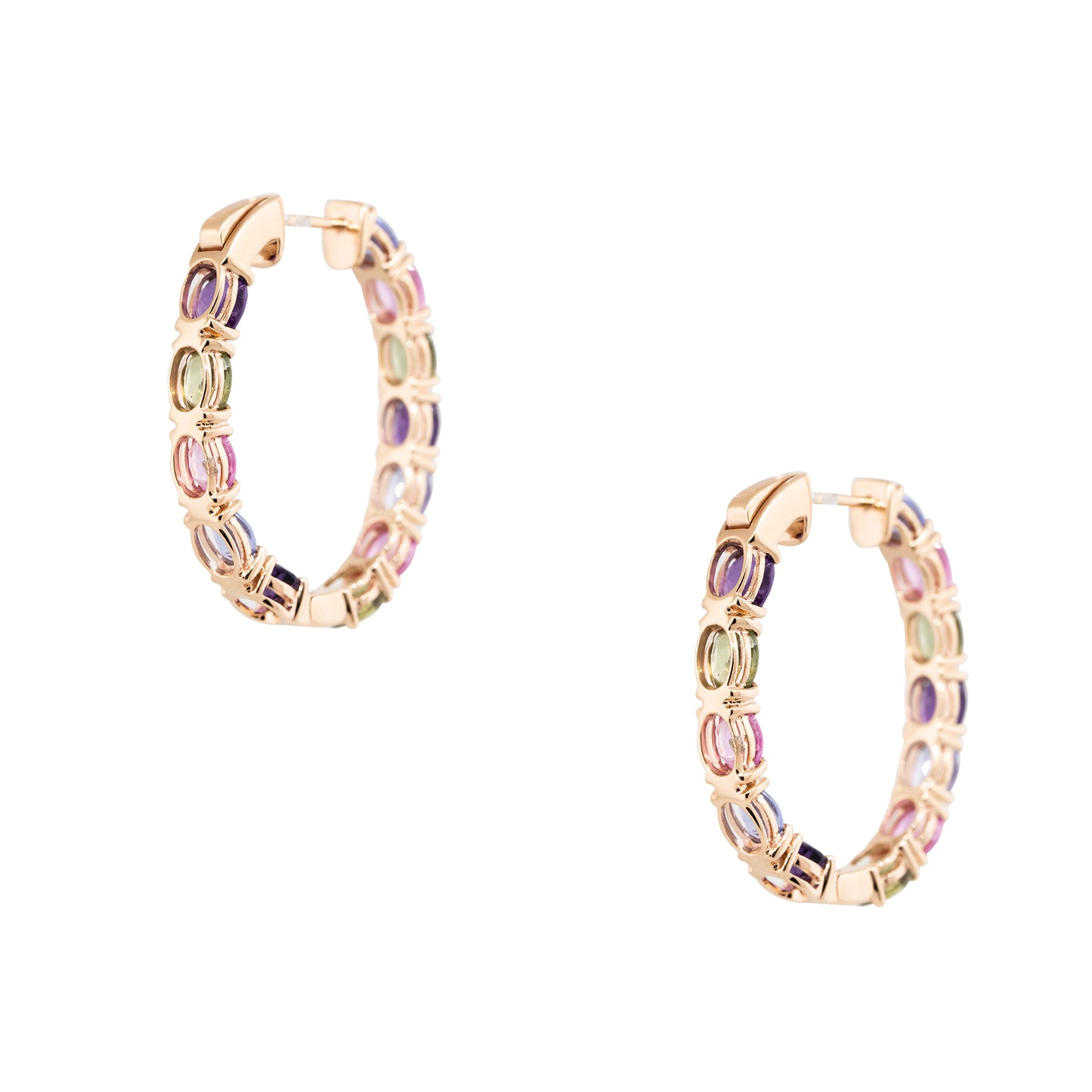 18k Rose Gold 5.38ctw Multi-Colored Gemstone Hoop Earrings