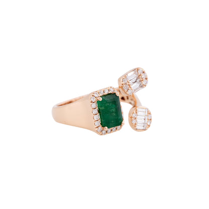14k Rose Gold 1.77ctw Emerald & 0.44ctw Diamond Open Ring