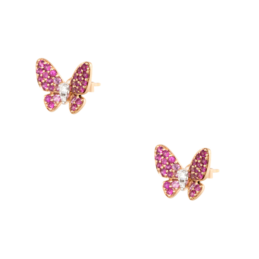 18k Rose Gold 0.73ct Pink Sapphire & Diamond Butterfly Earrings