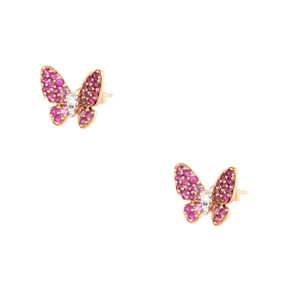 18k Rose Gold 0.73ct Pink Sapphire & Diamond Butterfly Earrings