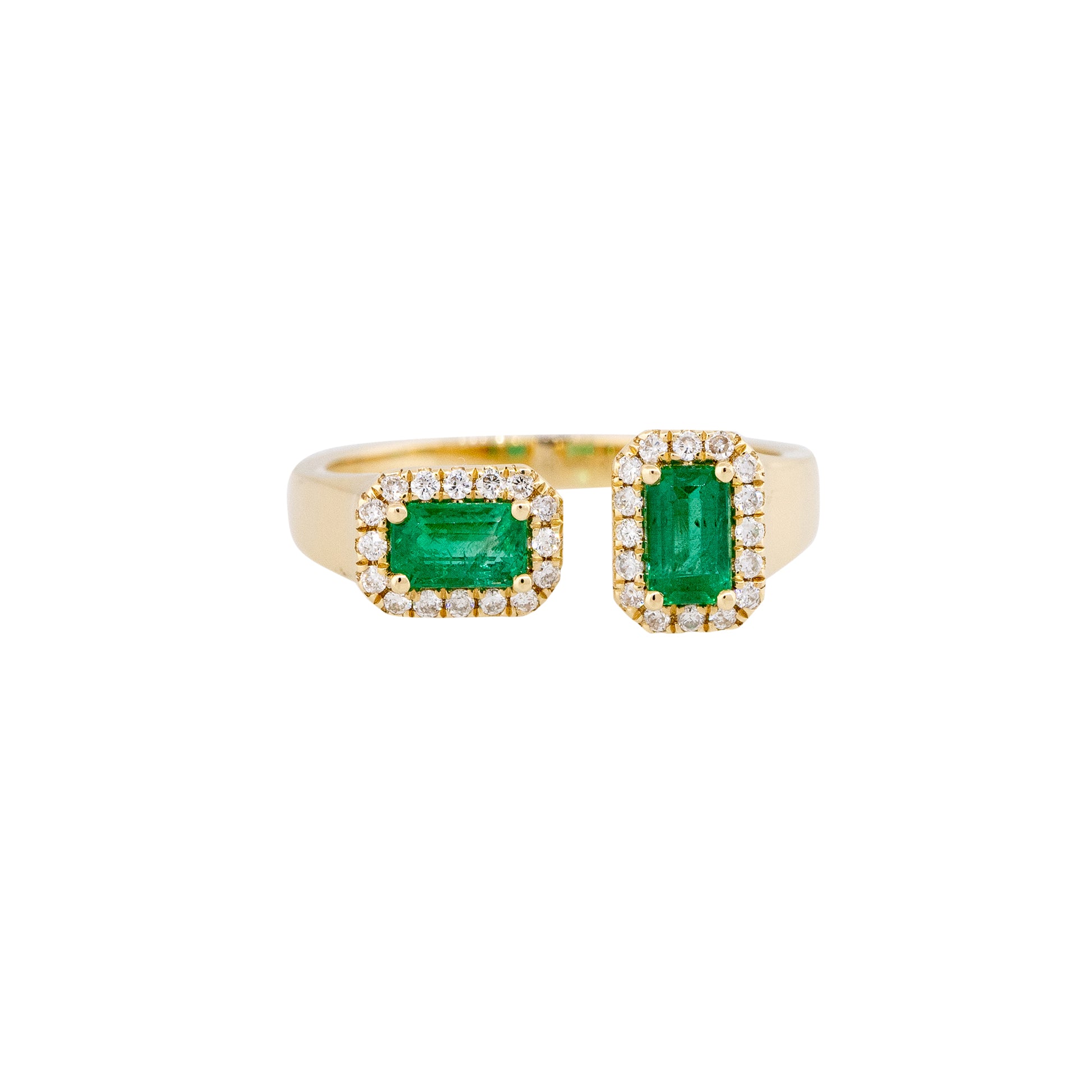 14k Yellow Gold 0.65ctw Emerald & 0.16ctw Diamond Open Ring