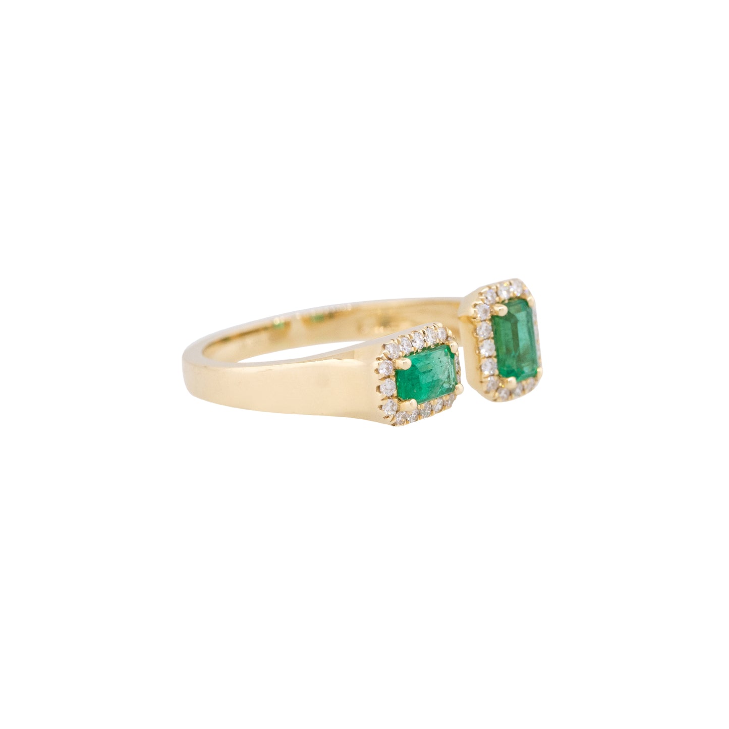 14k Yellow Gold 0.65ctw Emerald & 0.16ctw Diamond Open Ring