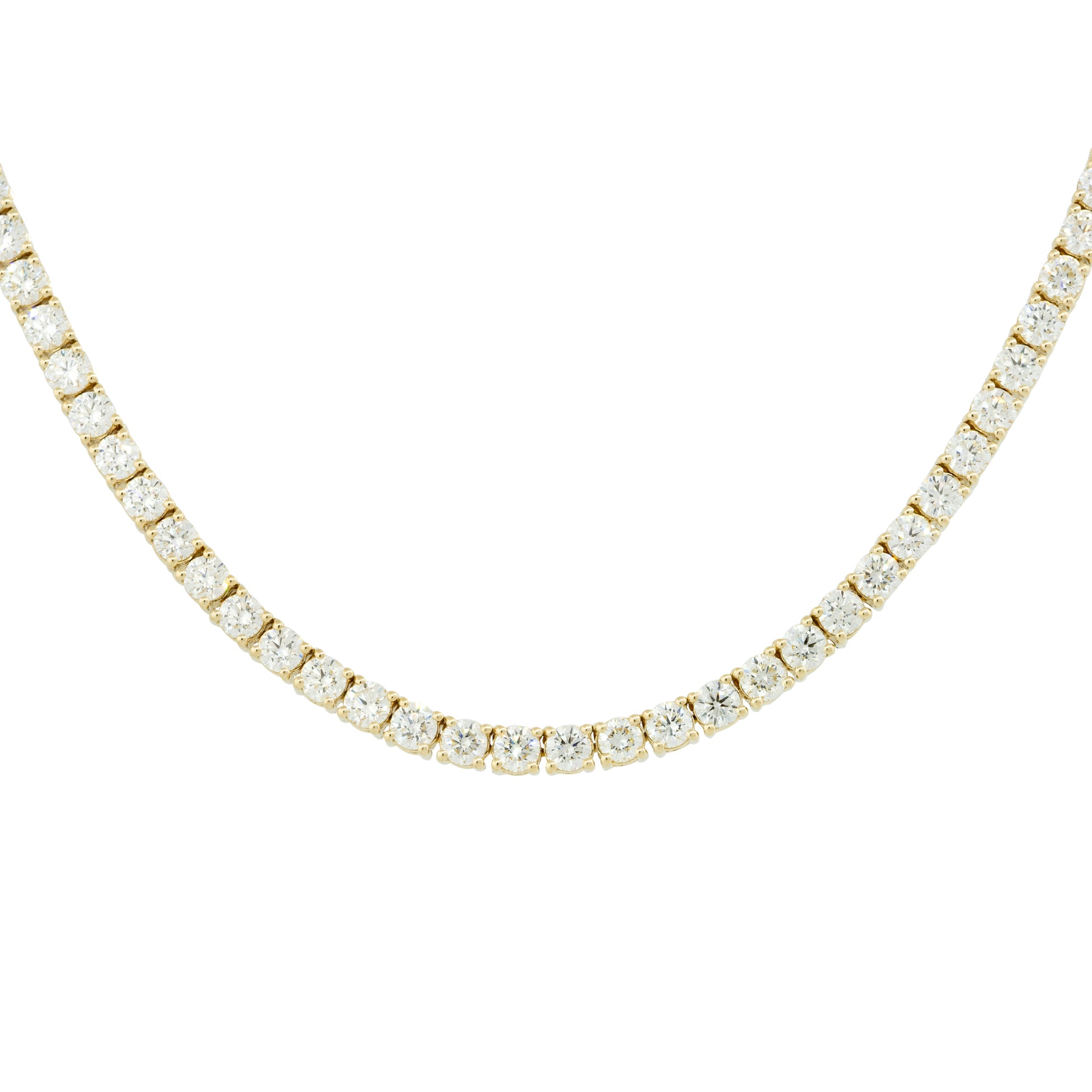 14k Yellow Gold 12.33ctw Round Brilliant Diamond Tennis Necklace