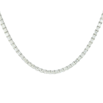 18k White Gold 13.59ctw Emerald Cut Diamond Tennis Necklace