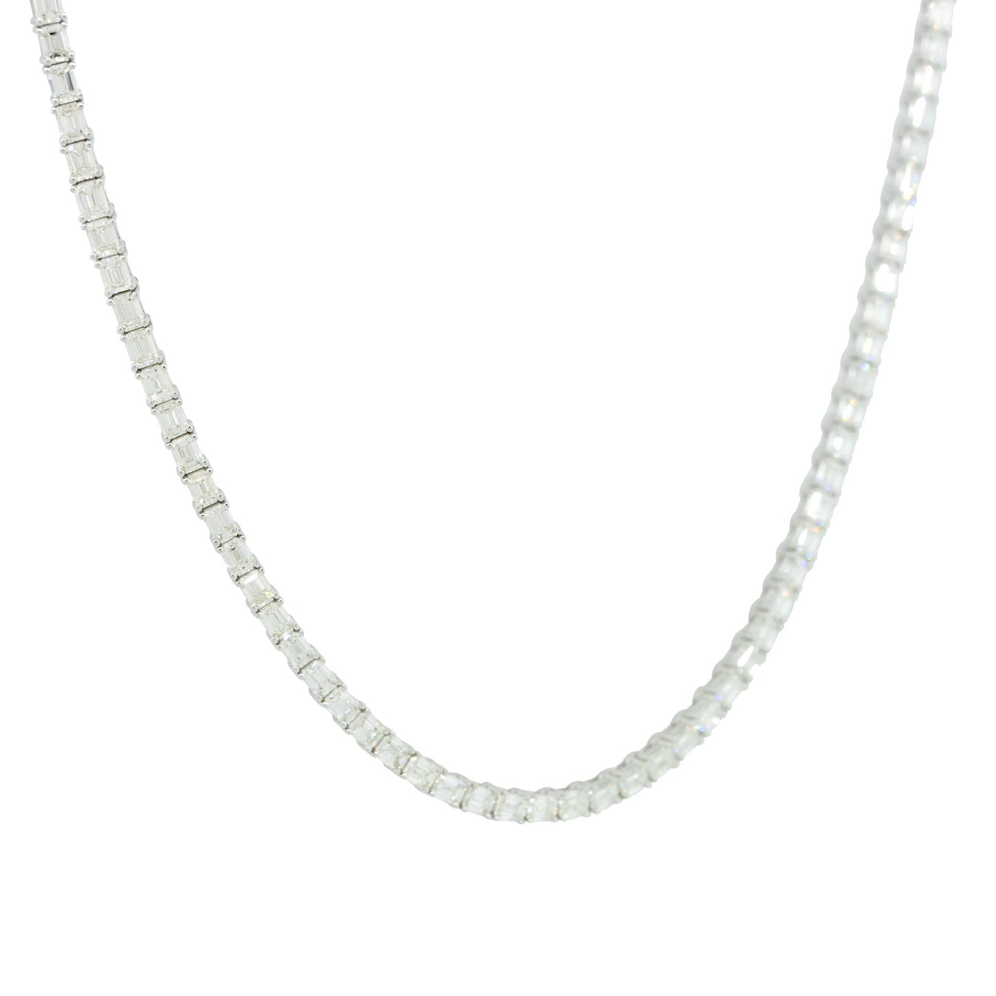 18k White Gold 13.59ctw Emerald Cut Diamond Tennis Necklace