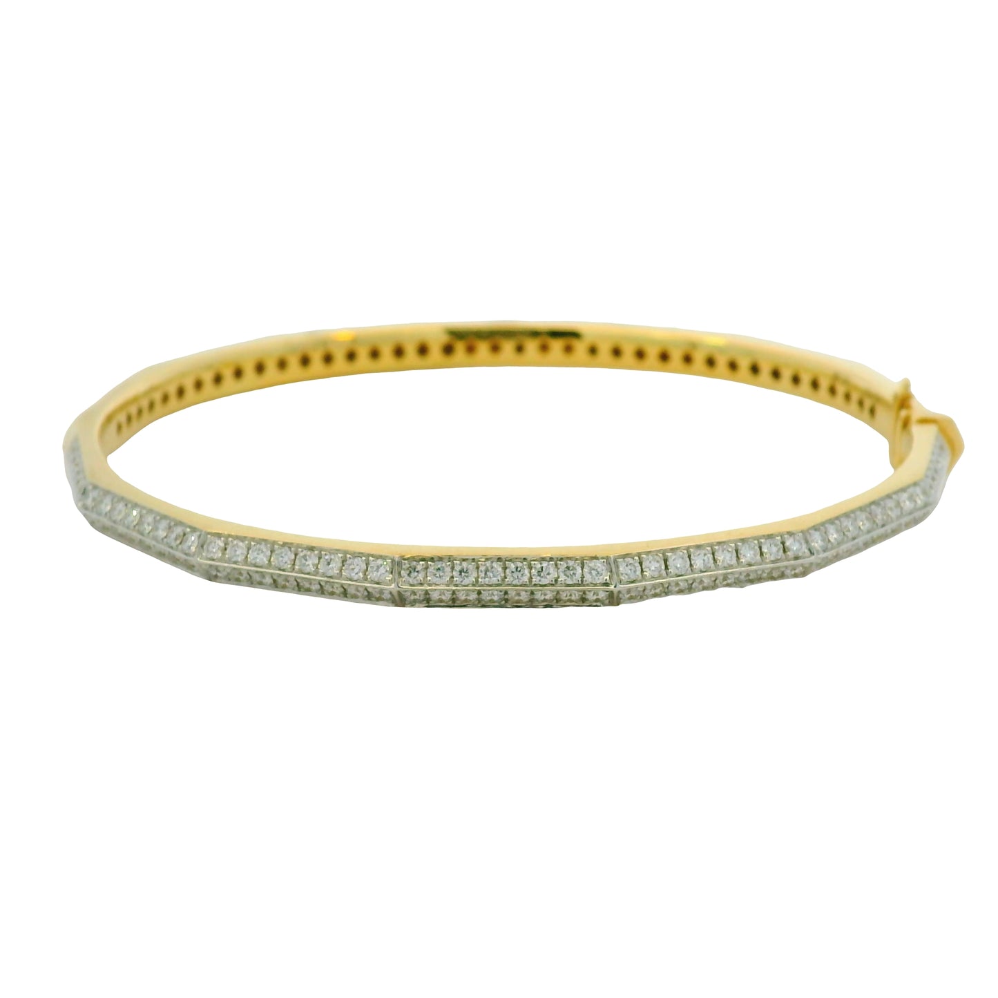 18K Yellow Gold Natural Round Diamond Double-Row Bangle Bracelet