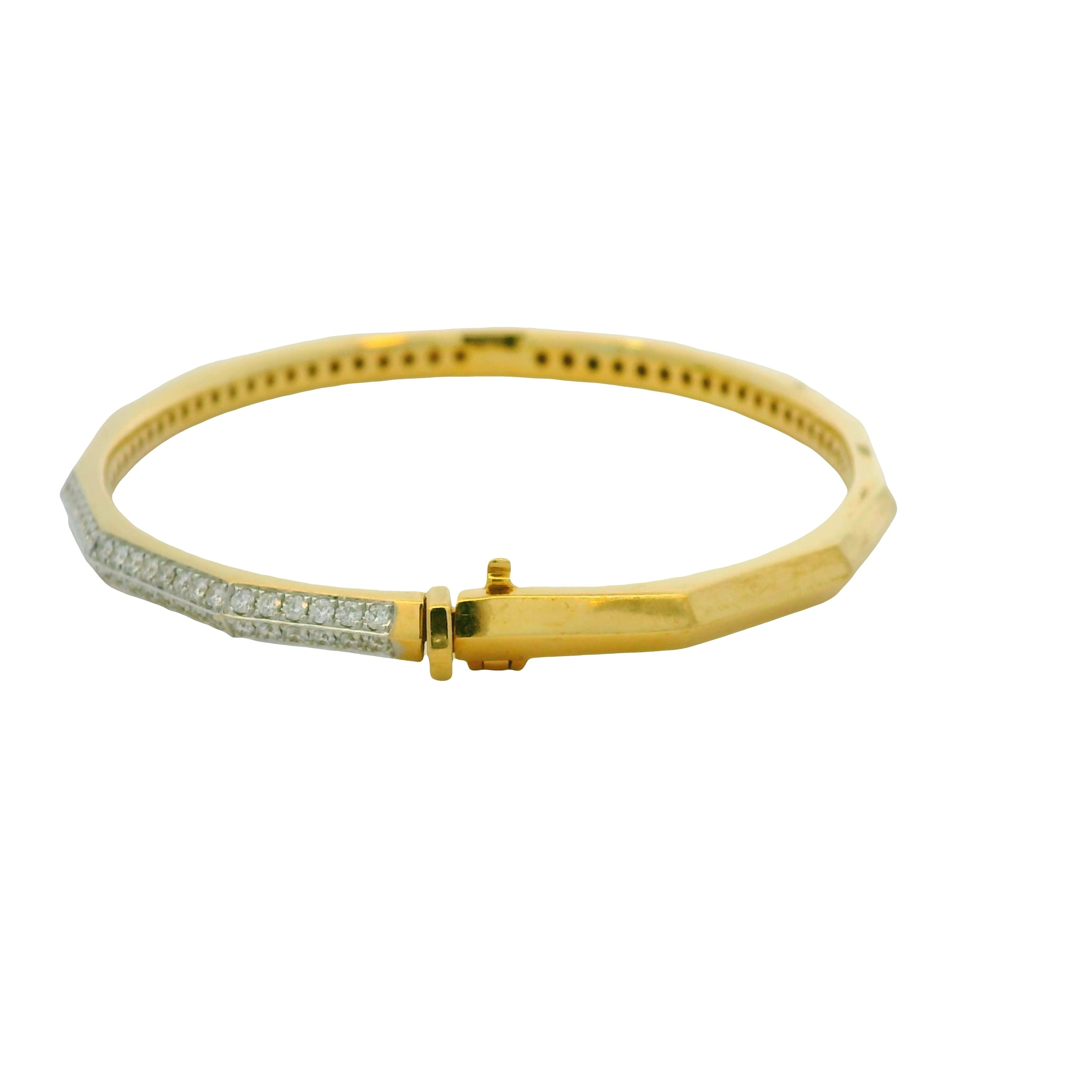 18K Yellow Gold Natural Round Diamond Double-Row Bangle Bracelet