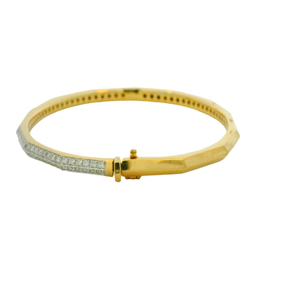 18K Yellow Gold Natural Round Diamond Double-Row Bangle Bracelet