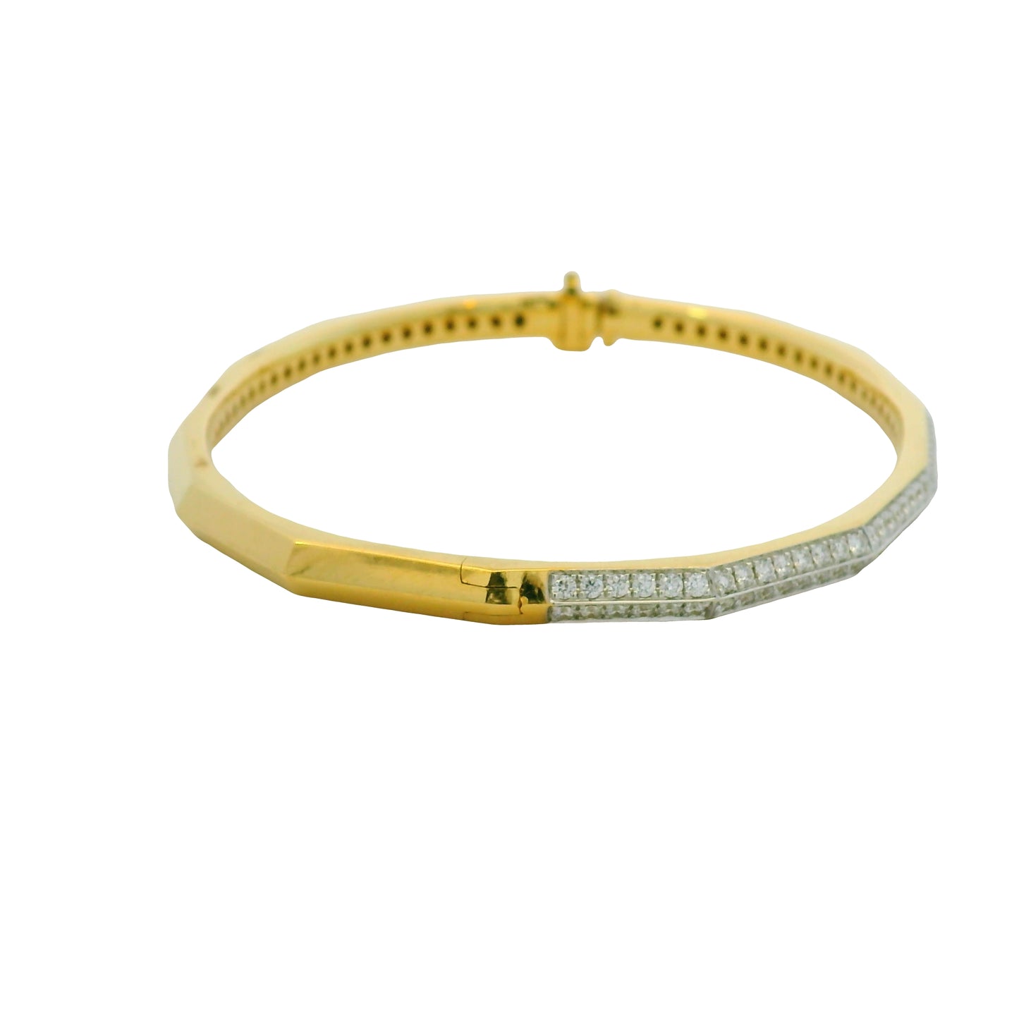 18K Yellow Gold Natural Round Diamond Double-Row Bangle Bracelet