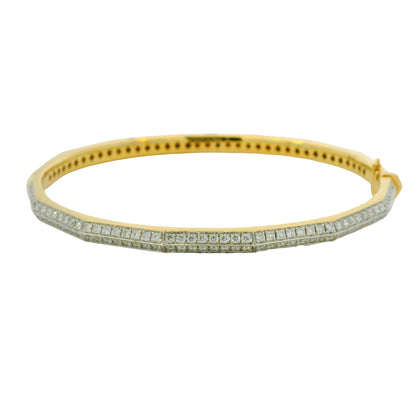 18K Yellow Gold Natural Round Diamond Double-Row Bangle Bracelet