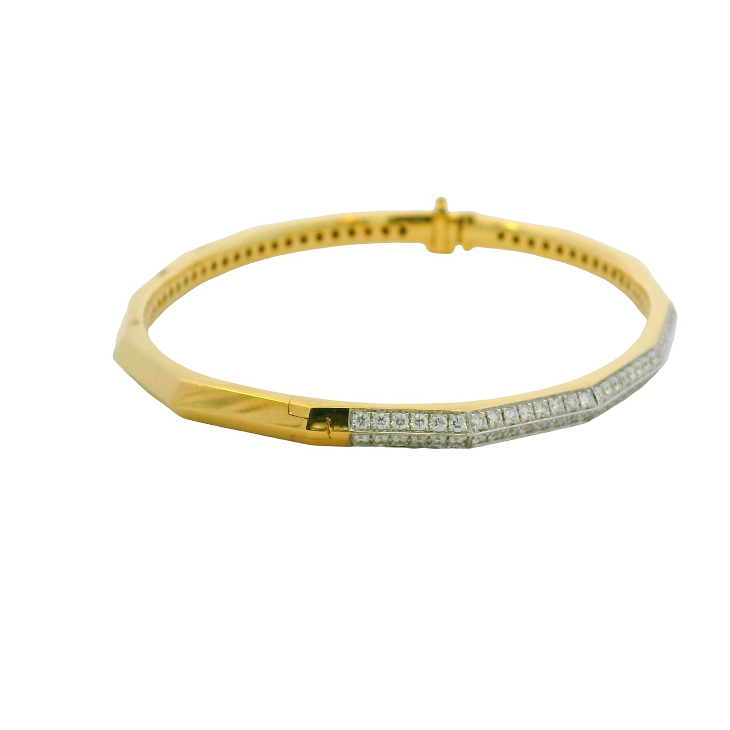 18K Yellow Gold Natural Round Diamond Double-Row Bangle Bracelet