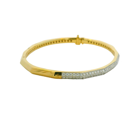 18K Yellow Gold Natural Round Diamond Double-Row Bangle Bracelet