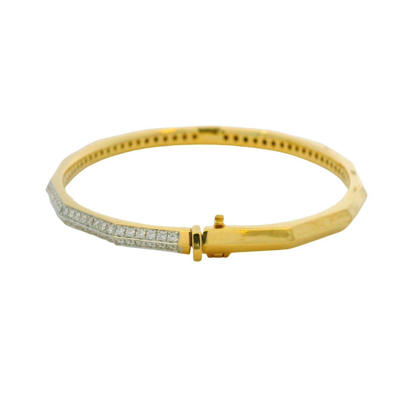 18K Yellow Gold Natural Round Diamond Double-Row Bangle Bracelet