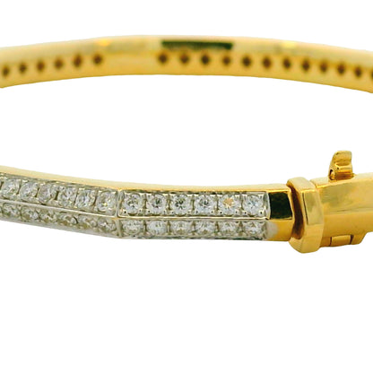 18K Yellow Gold Natural Round Diamond Double-Row Bangle Bracelet