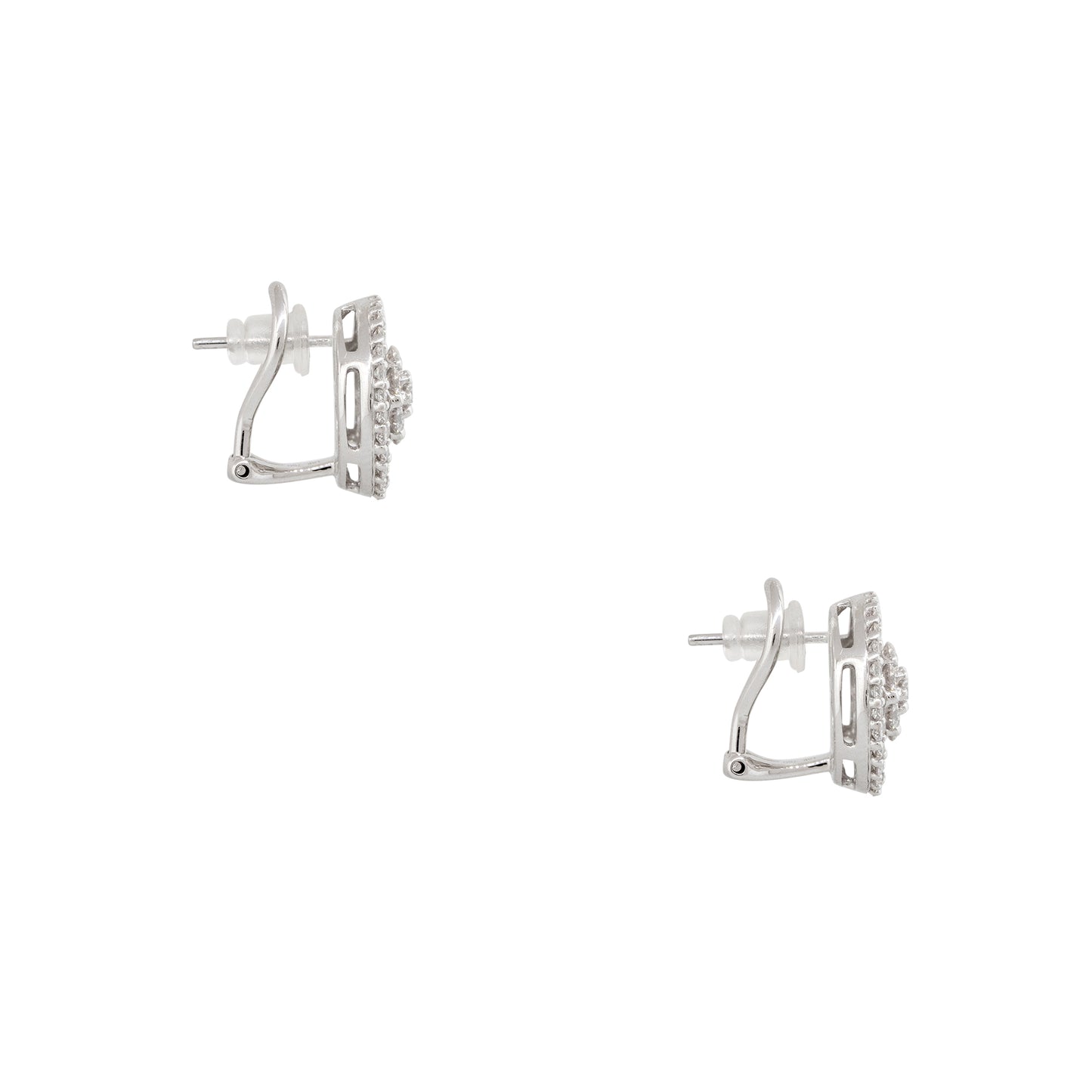 18k White Gold 2.30ctw Round Brilliant & Baguette Cut Diamond Button Earrings