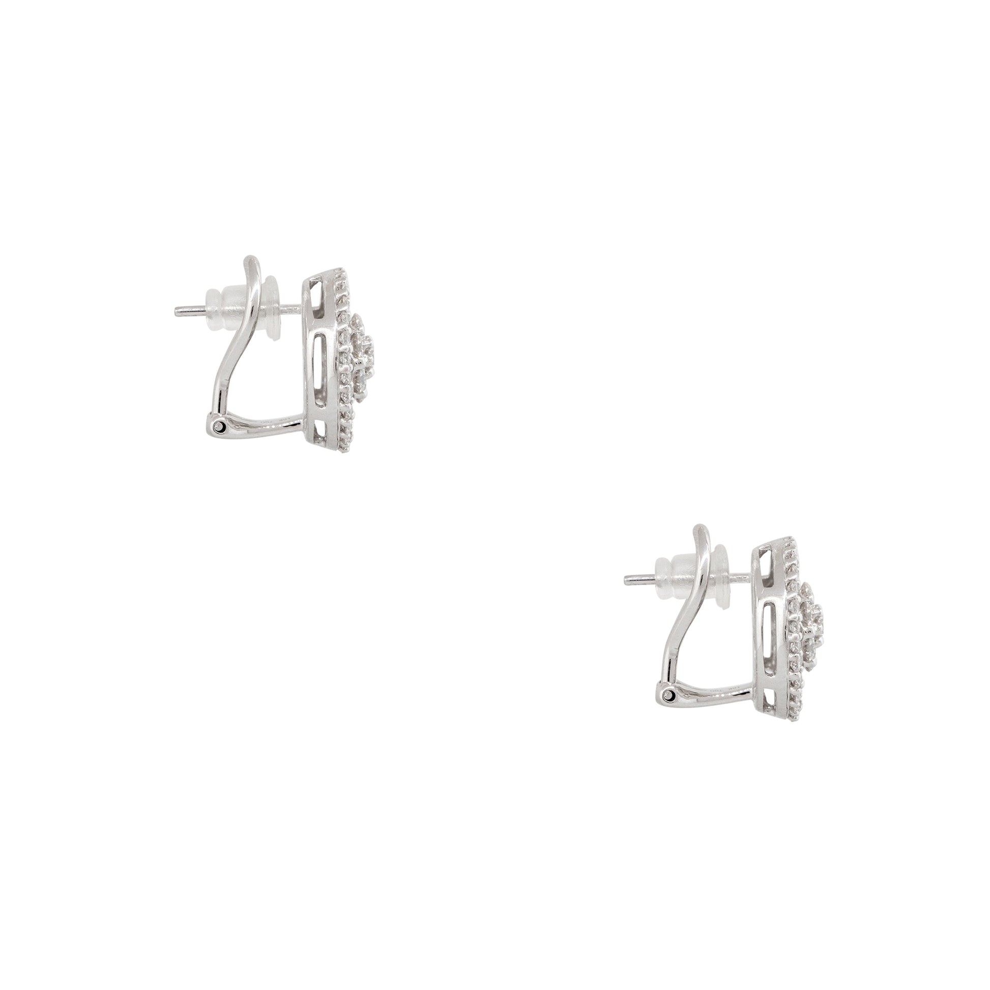 18k White Gold 2.30ctw Round Brilliant & Baguette Cut Diamond Button Earrings