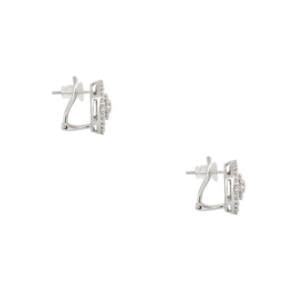 18k White Gold 2.30ctw Round Brilliant & Baguette Cut Diamond Button Earrings