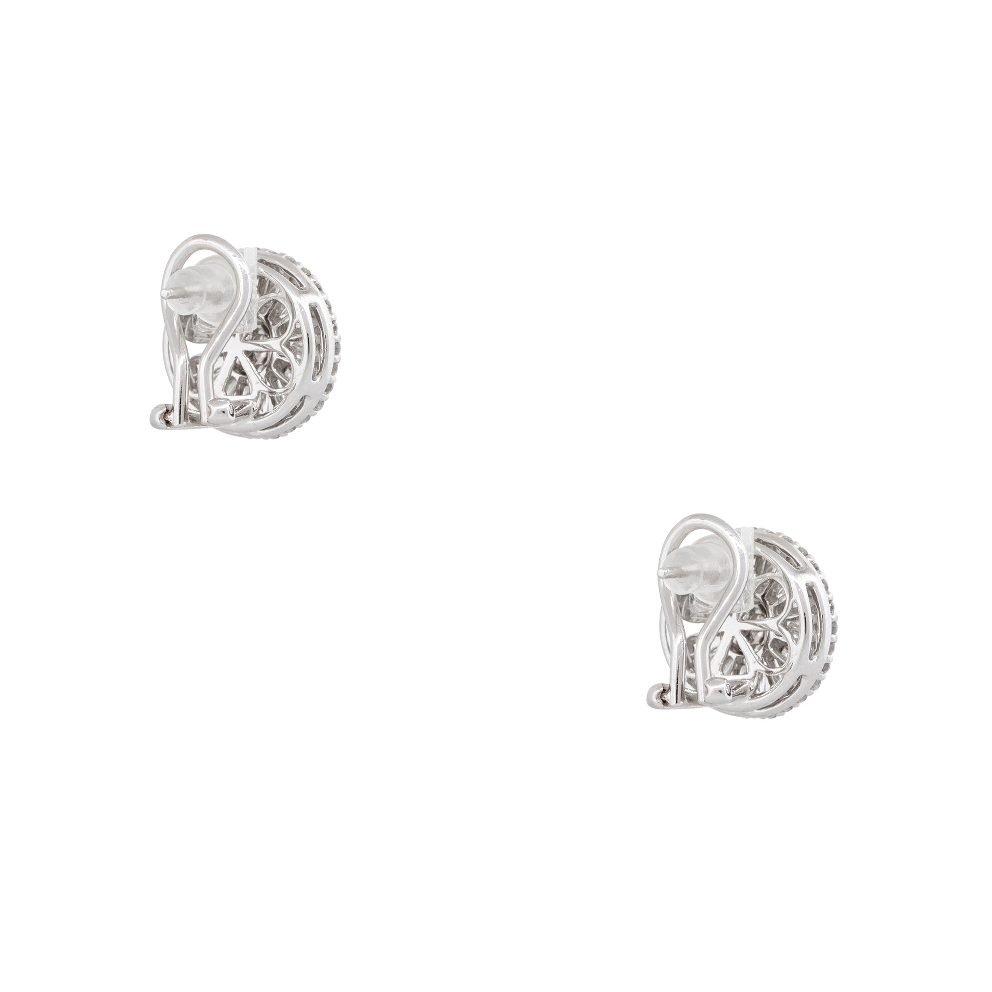 18k White Gold 2.30ctw Round Brilliant & Baguette Cut Diamond Button Earrings