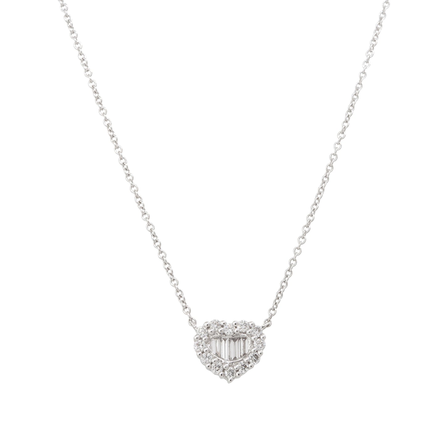 18k White Gold 0.51ctw Round Brilliant & Baguette Diamond Heart Necklace