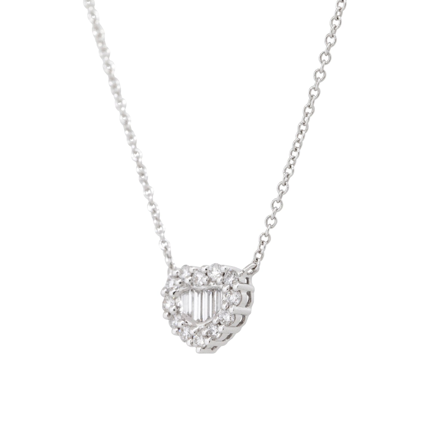 18k White Gold 0.51ctw Round Brilliant & Baguette Diamond Heart Necklace