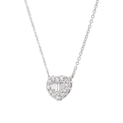 18k White Gold 0.51ctw Round Brilliant & Baguette Diamond Heart Necklace