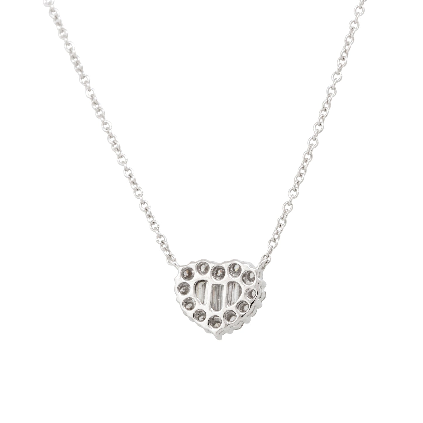 18k White Gold 0.51ctw Round Brilliant & Baguette Diamond Heart Necklace