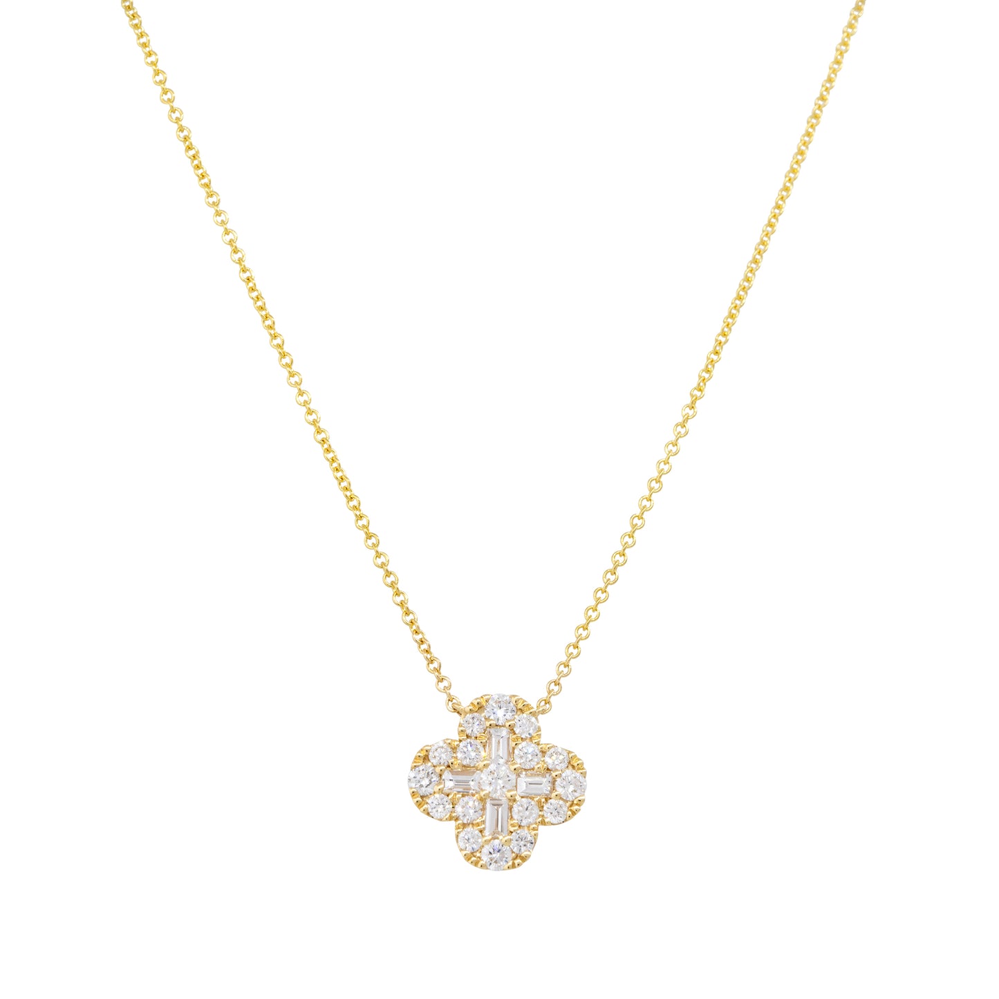 18k Yellow Gold 1.05ctw Round Brilliant & Baguette Cut Diamond "X" Necklace