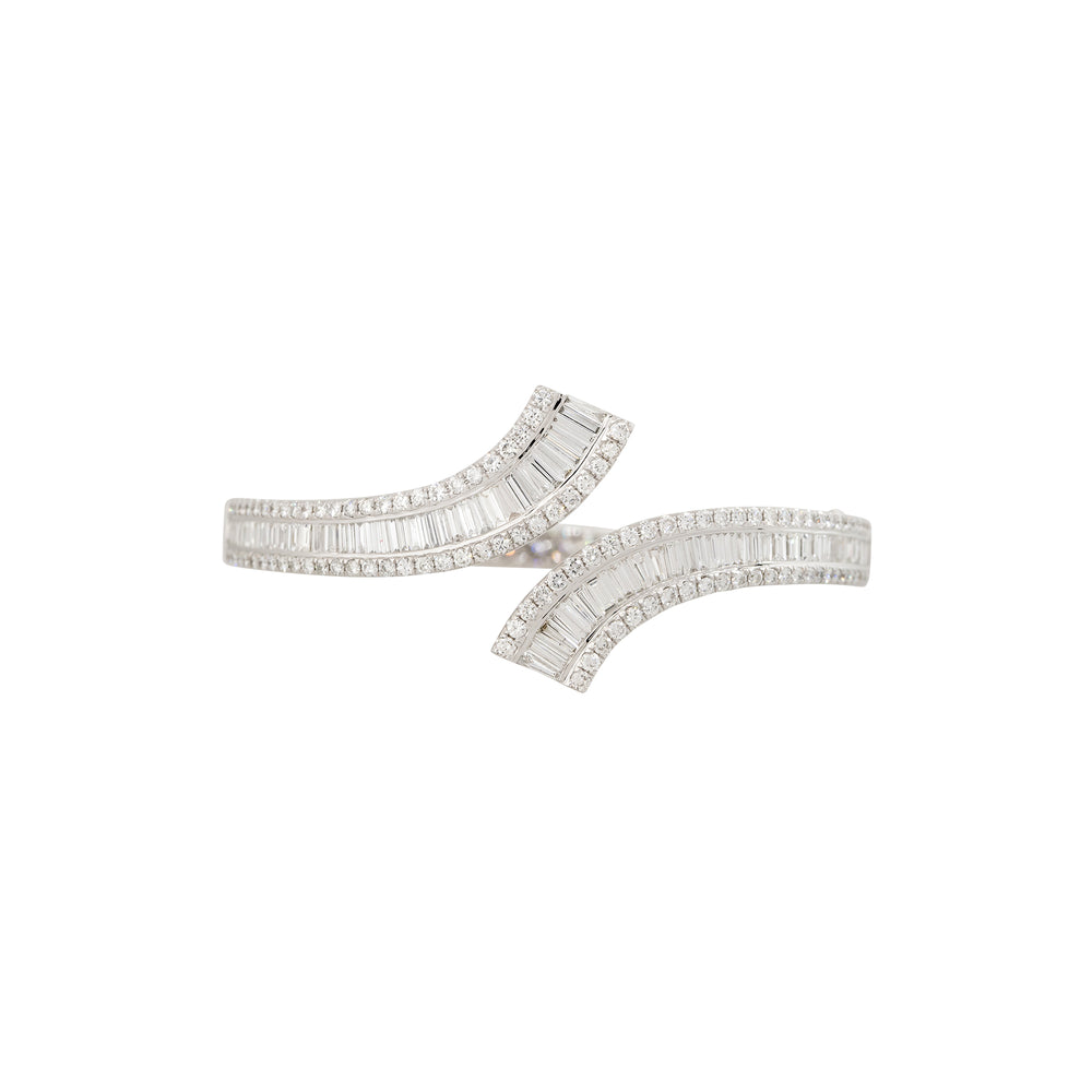 18k White Gold 4.88ct Baguette & Round Brilliant Cut Diamond Bypass Cuff Bracelet