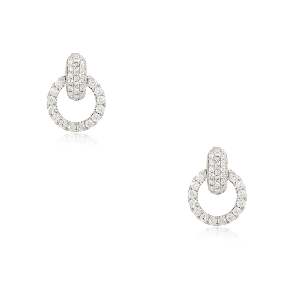 18k White Gold 2.38ctw Pave Diamond Circle Drop Earrings