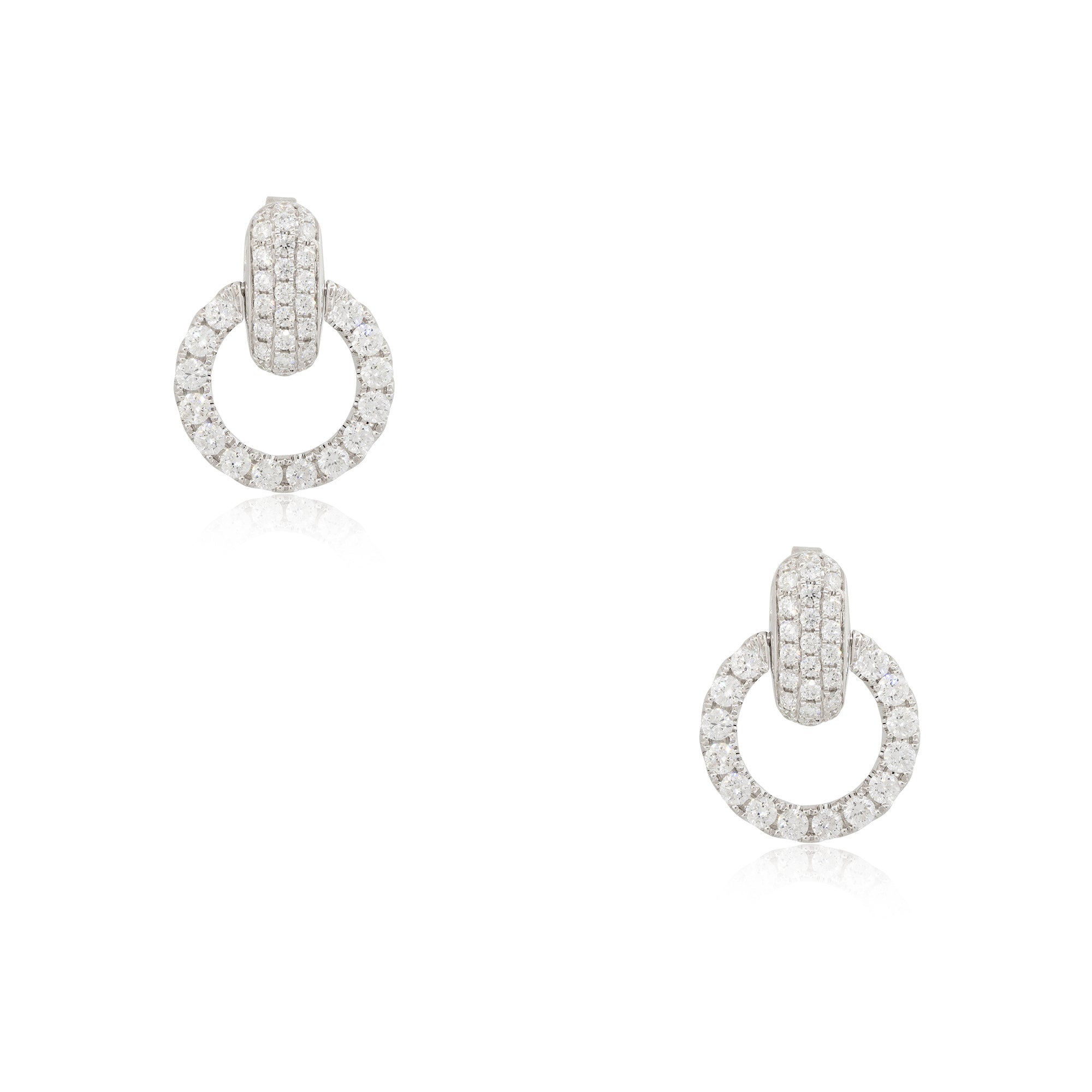18k White Gold 2.38ctw Pave Diamond Circle Drop Earrings