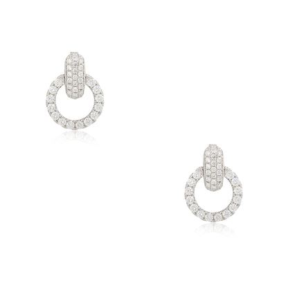 18k White Gold 2.38ctw Pave Diamond Circle Drop Earrings