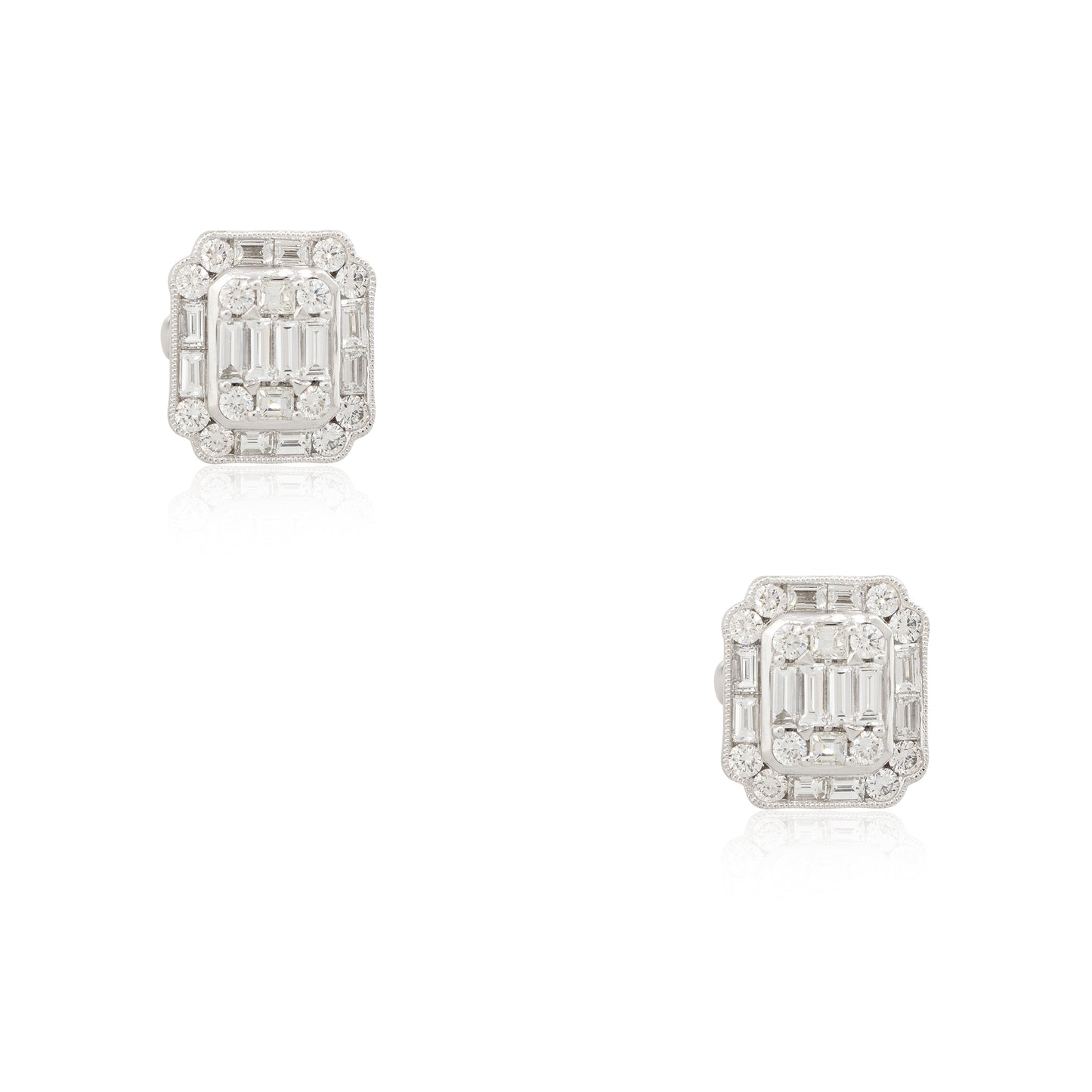 18k White Gold 2.98ctw Mosaic Diamond Square Shaped Earrings