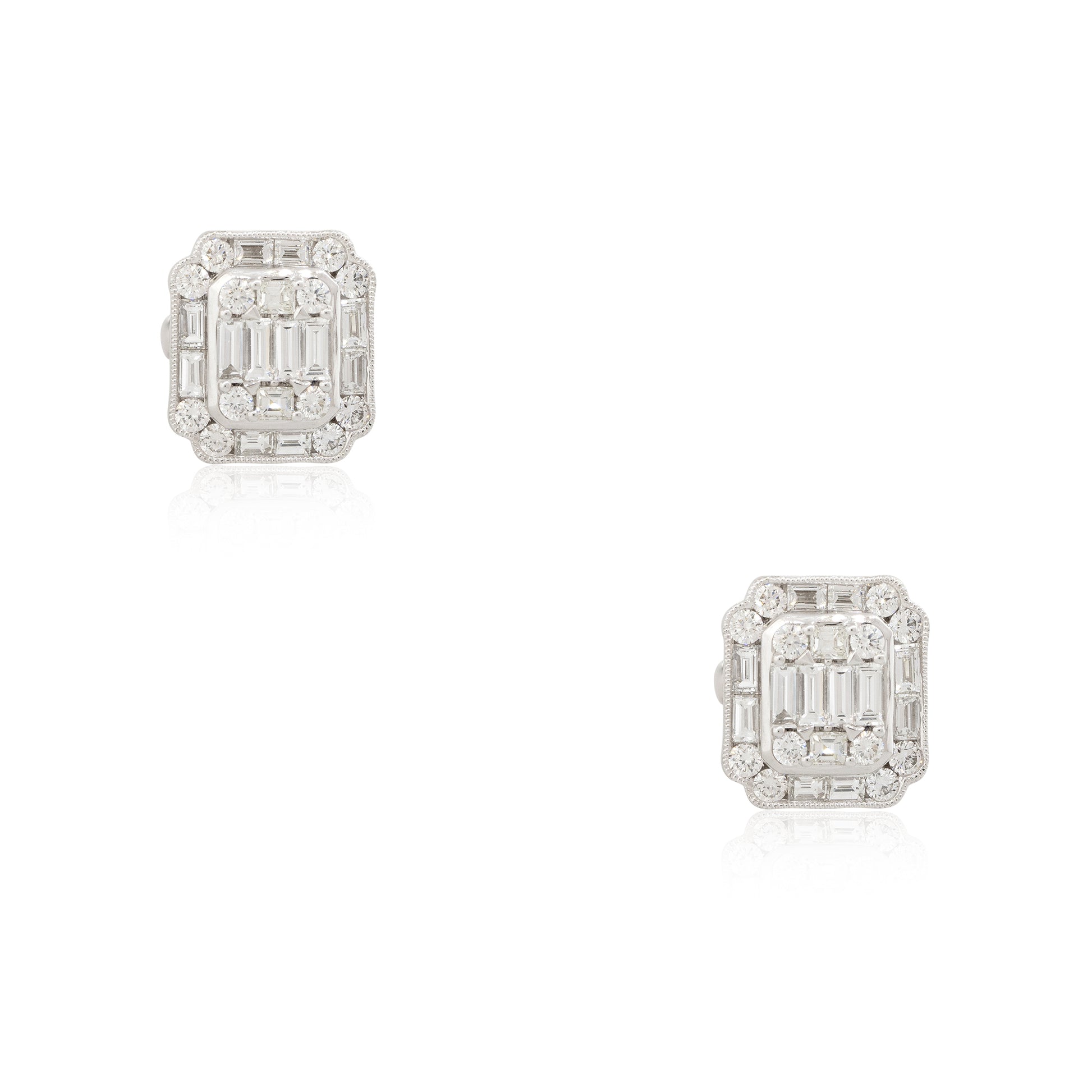 18k White Gold 2.98ctw Mosaic Diamond Square Shaped Earrings