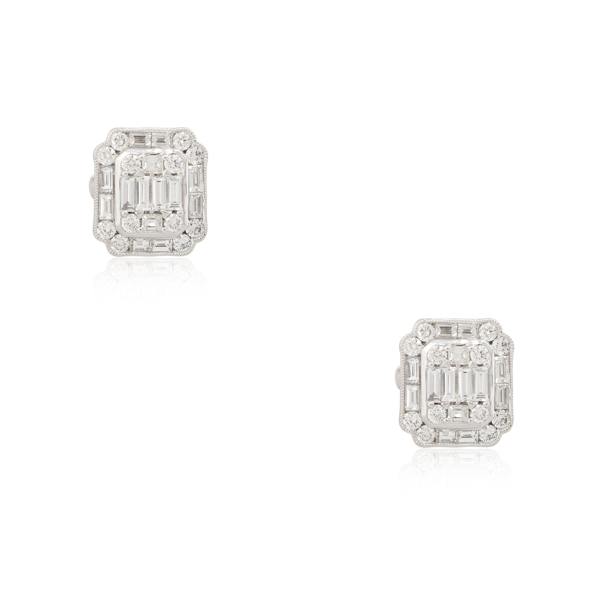 18k White Gold 2.98ctw Mosaic Diamond Square Shaped Earrings