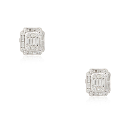 18k White Gold 2.98ctw Mosaic Diamond Square Shaped Earrings