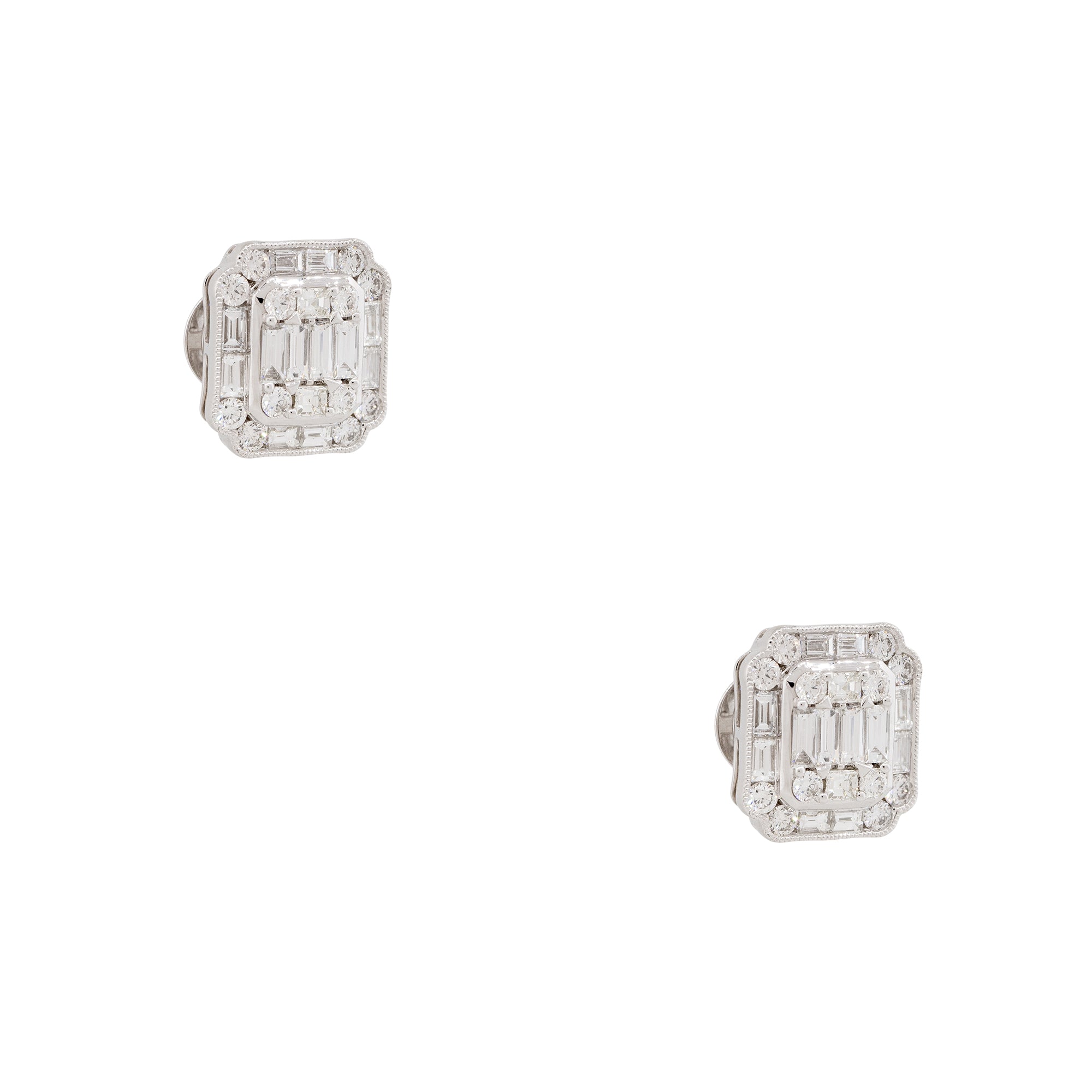 18k White Gold 2.98ctw Mosaic Diamond Square Shaped Earrings