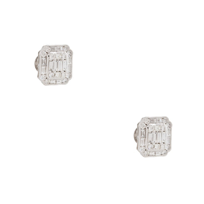 18k White Gold 2.98ctw Mosaic Diamond Square Shaped Earrings