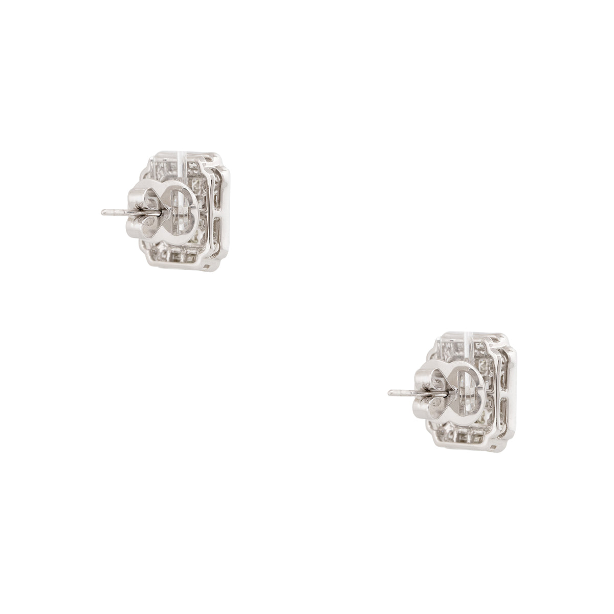 18k White Gold 2.98ctw Mosaic Diamond Square Shaped Earrings