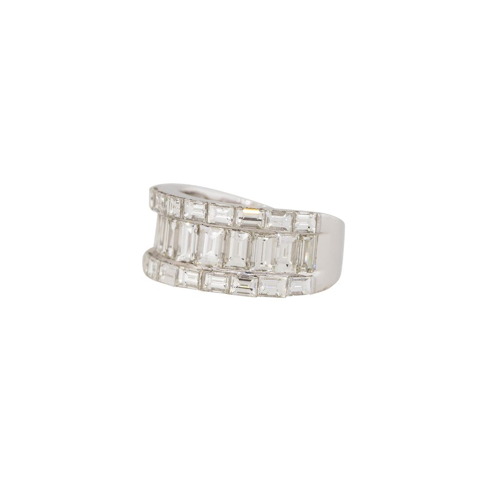 18k White Gold 4.33ctw Baguette Cut Diamond 3-Row Wide Ring