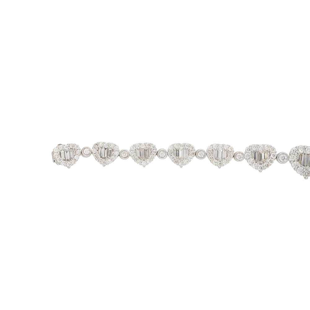 18k White Gold 6.27ctw Pave Diamond Heart Shaped Station Bracelet